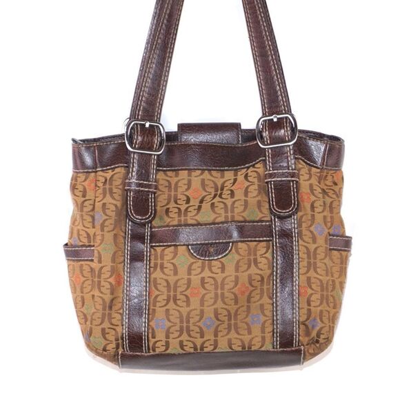 Fossil Brown Shoulder Bag with Unique Floral Logo Pattern - Picture 8 of 10